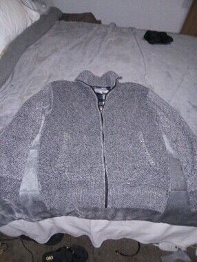 Elle Effect Gray Knit Full-Zip Sweater Jacket